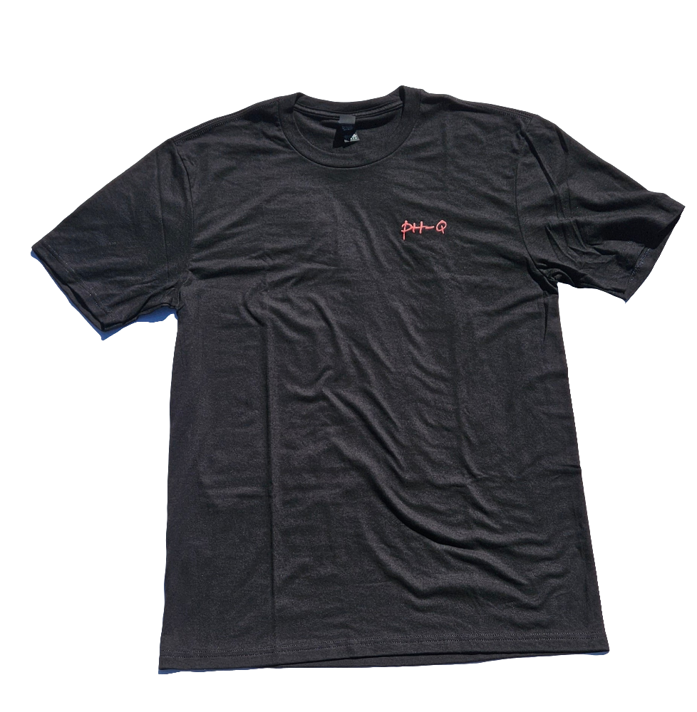 Black Shirt with small Red Letters on left chest